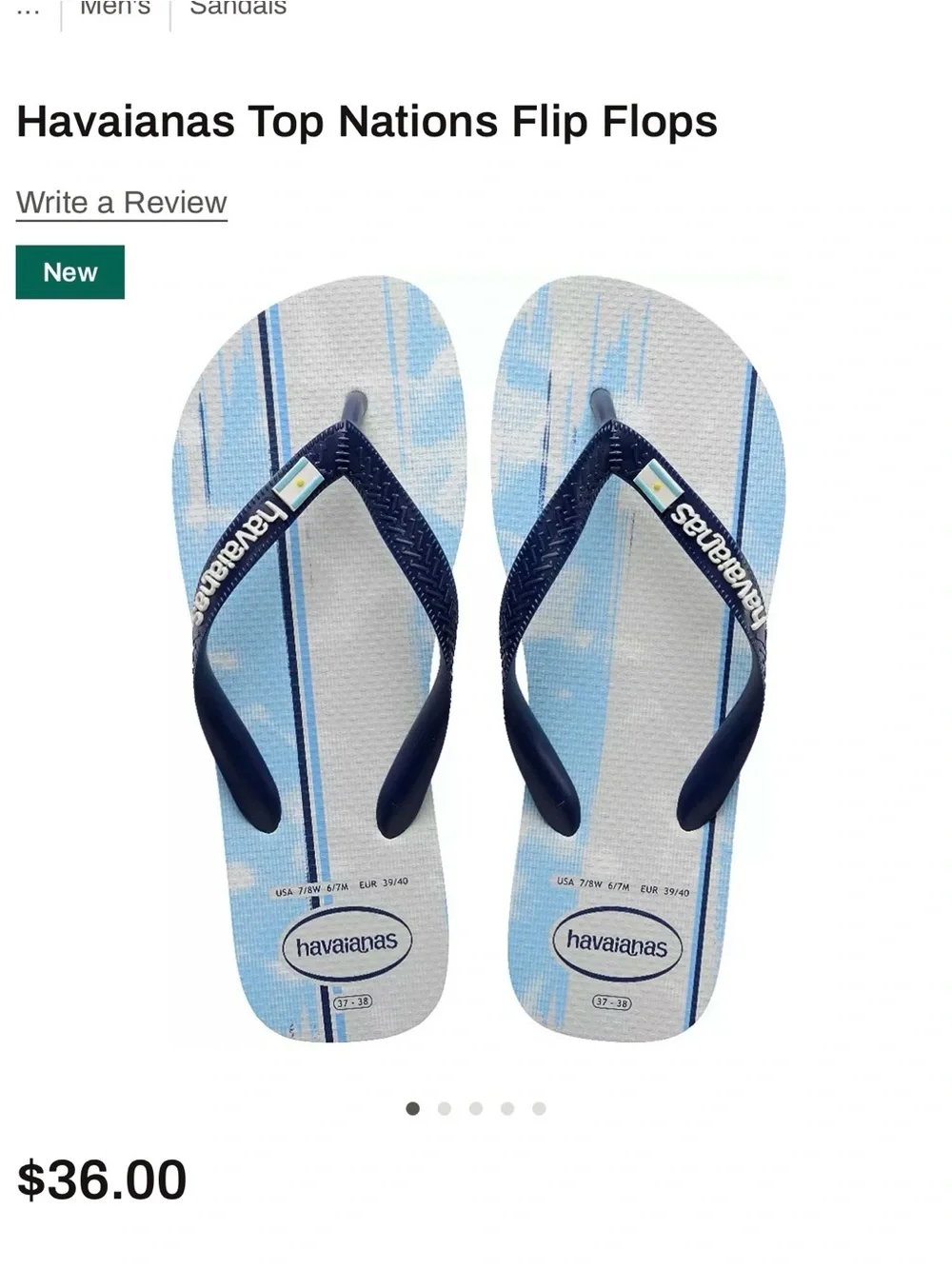 Havaianas Argentine Blue & White Stripe Flip Flops with Black Straps brand new